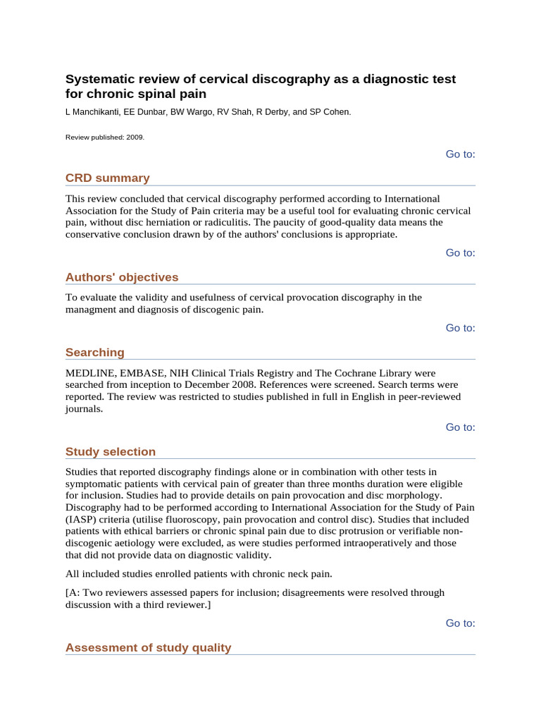 Systematic Review of Cervical Discography As A Diagnostic Test For ...