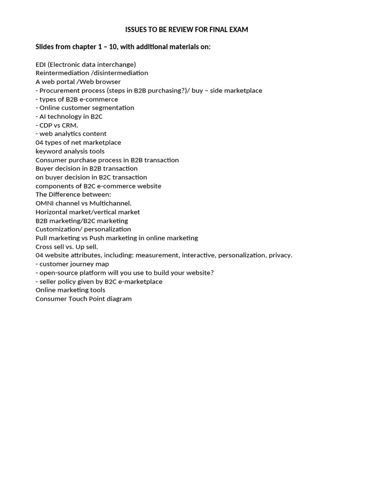 Key Topics for Final Exam Review | PDF
