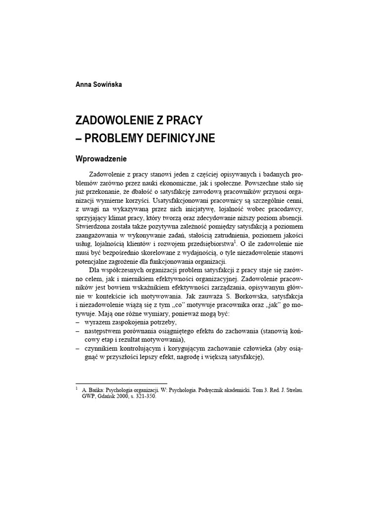 Zadowolenie Z Pracy Problemy Defini 2 | PDF