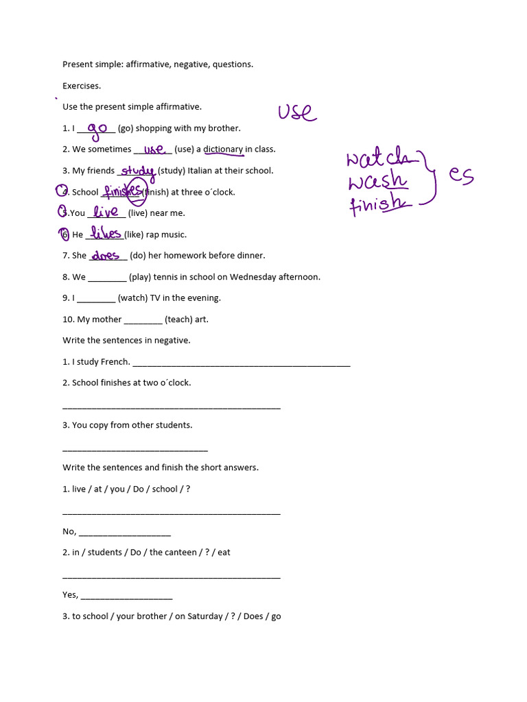 Present Simple Grammar Exercises | PDF