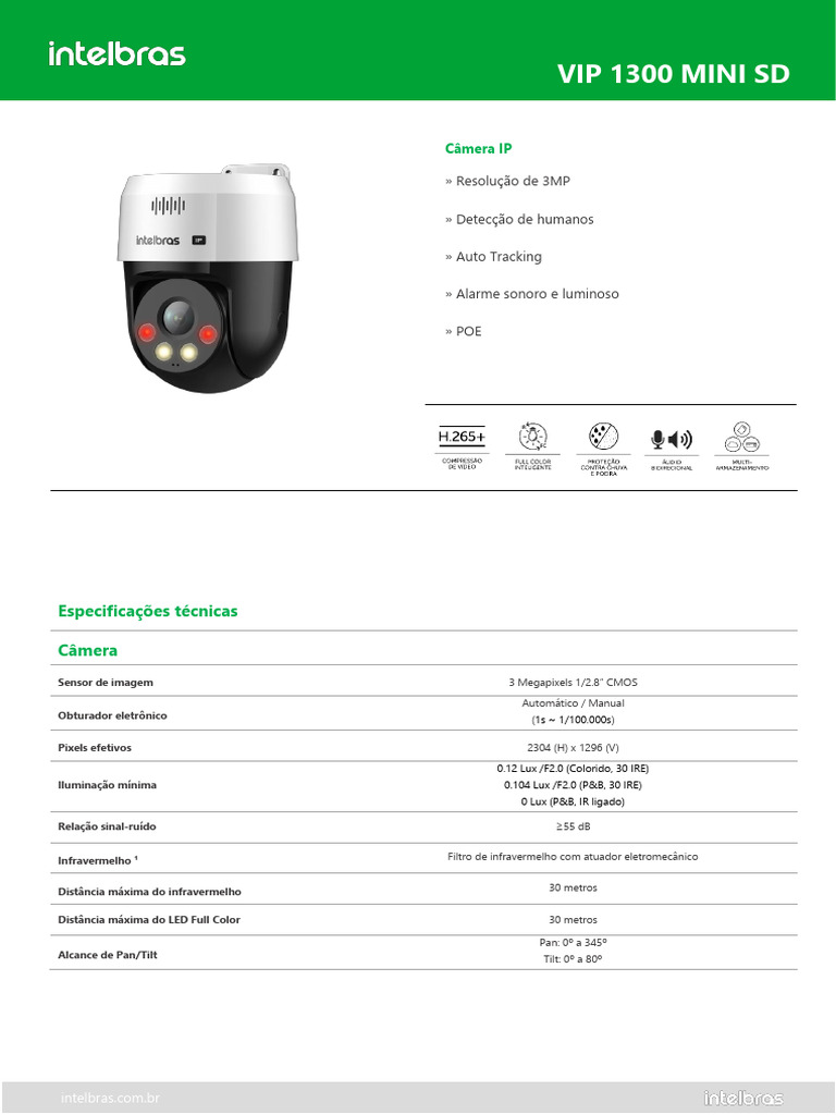 Datasheet VIP 1300 MINI SD (V6) | PDF | Endereço de IP | Câmera