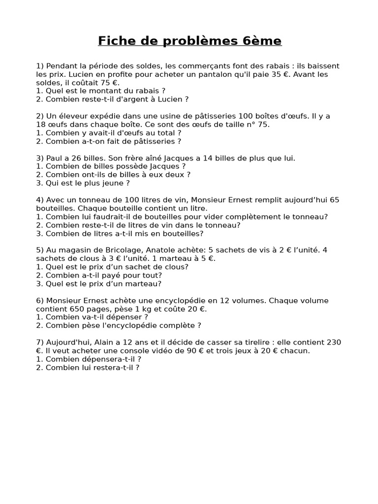 Problèmes mathématiques pour 6ème | PDF