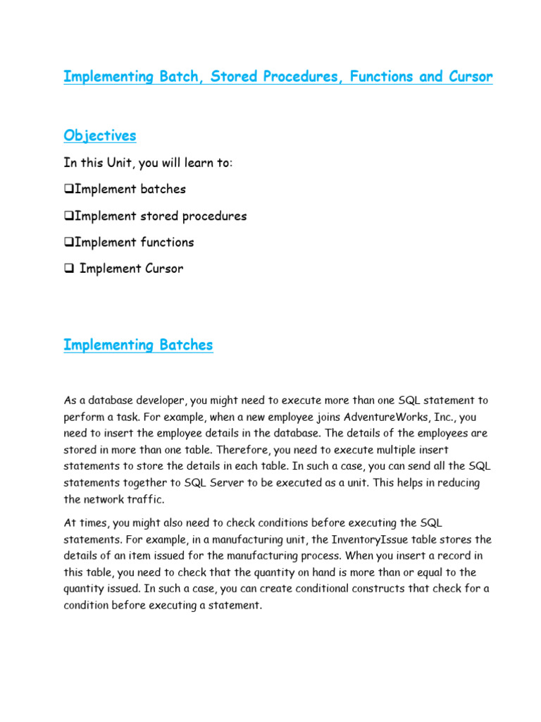 SQL Server: Batches and Procedures Guide | PDF | Parameter (Computer ...