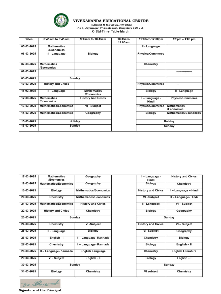 X Std Time Table March-April 2025 | PDF | Science