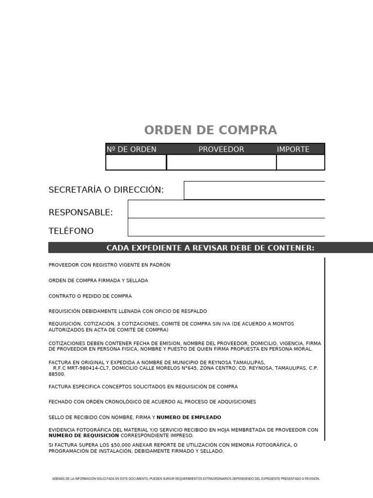 Formato 2024 para Recepcion de Orden de Compra | PDF
