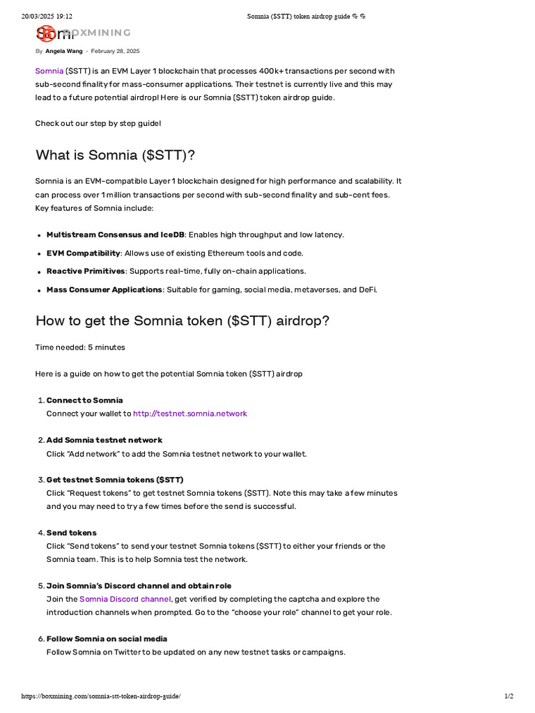Somnia ($STT) Token Airdrop Guide % % | PDF | Computing