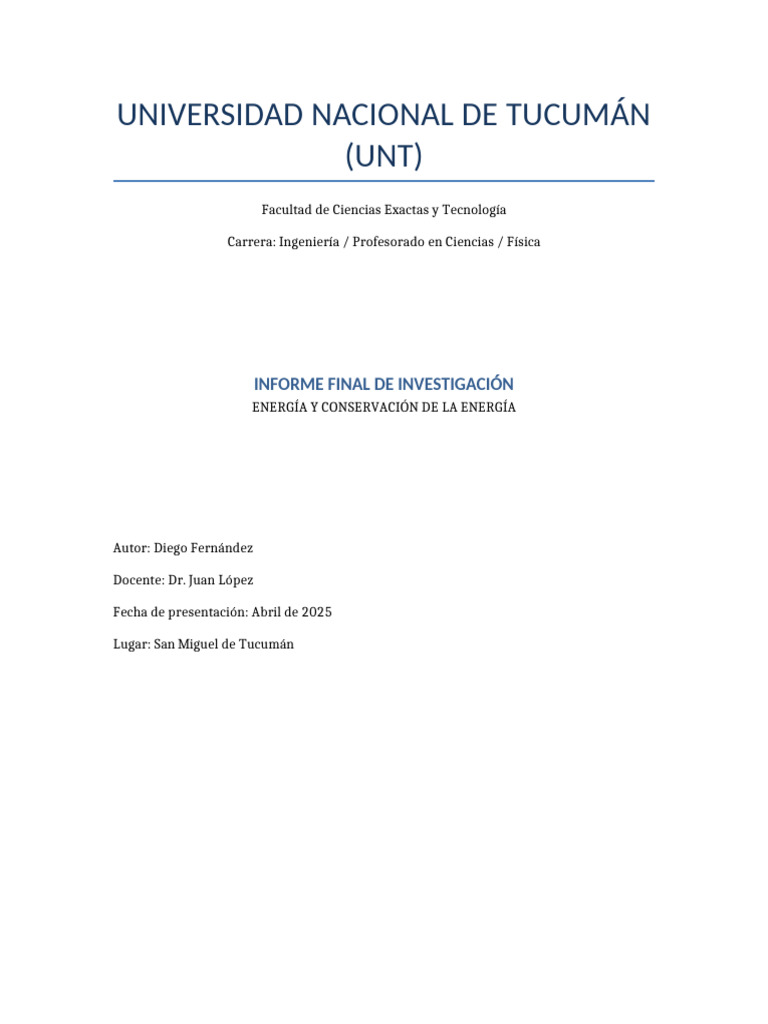 Energía y Conservación: Informe UNT | PDF
