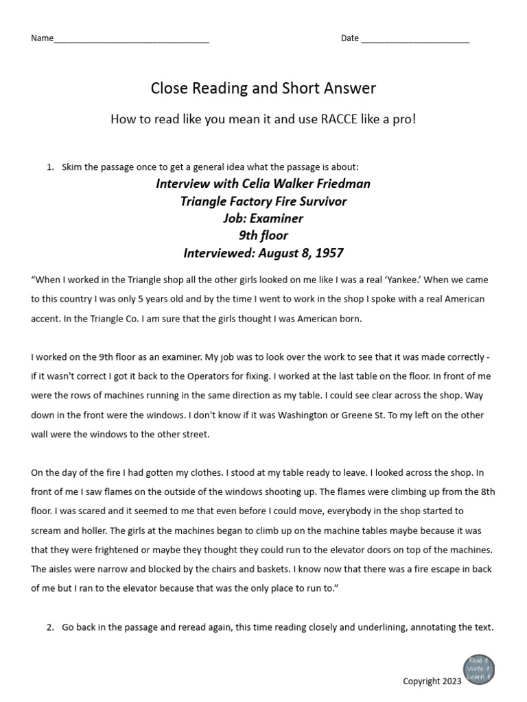 Close Reading and SA2 | PDF