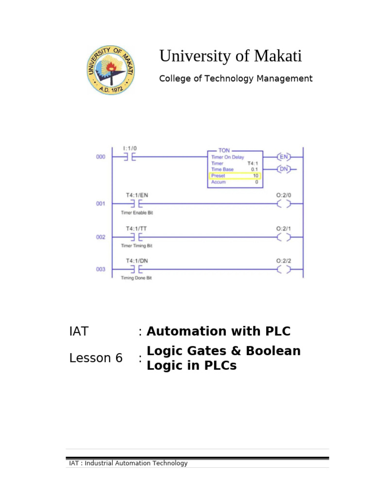 IAT LESSON 06 Logic Gates Boolean Logic in PLCs | PDF | Programmable ...