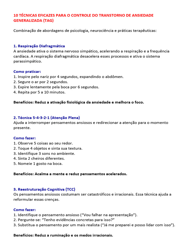 Técnicas para Controlar Ansiedade e Pânico | PDF | Pensamento | Ansiedade