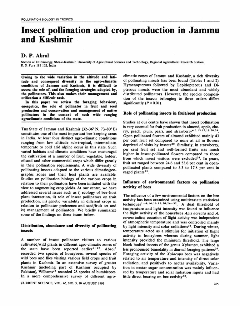 Pollination Dynamics in Jammu & Kashmir | PDF | Pollination | Pollinators