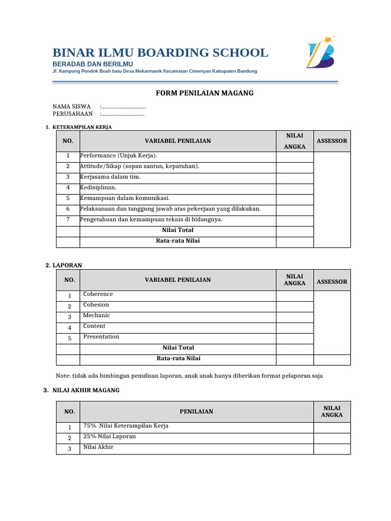 Form Penilaian Magang 24.25 | PDF