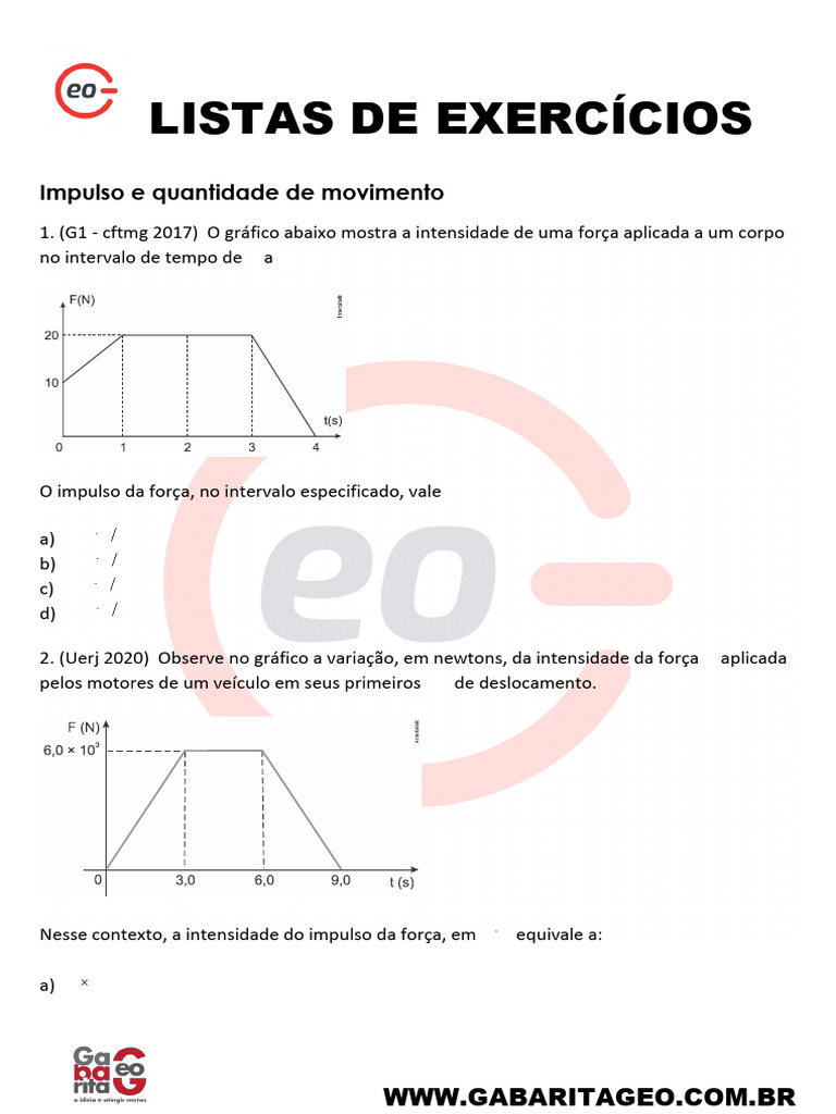 Exercícios sobre Impulso e Movimento | PDF | Iniciativa/Conjuntura ...