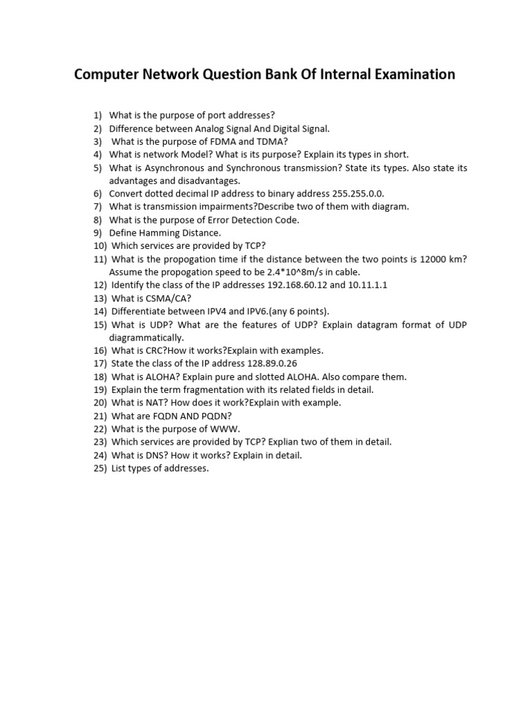 Computer Network Exam Question Bank | PDF