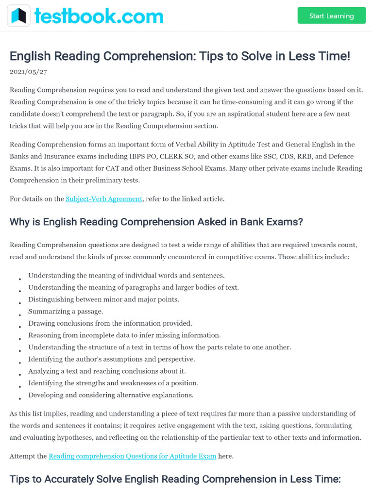 English Grammar Reading Comprehension 0fec6824 | PDF