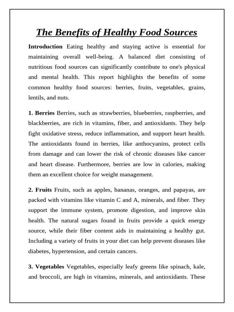 Benefits of Nutritious Food Sources | PDF | Healthy Diet | Foods