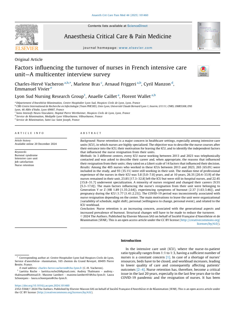 Factors Influencing The Turnover of Nurses in Frenc - 2025 ...