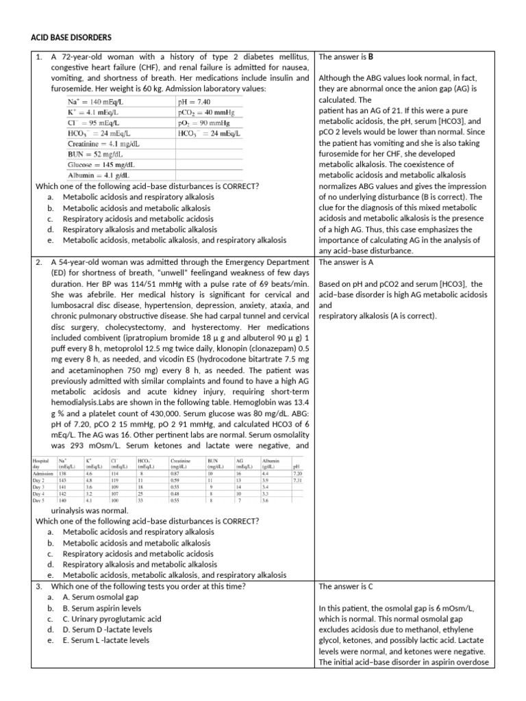 Acid-Base Disorders in Clinical Cases | PDF | Medical Specialties