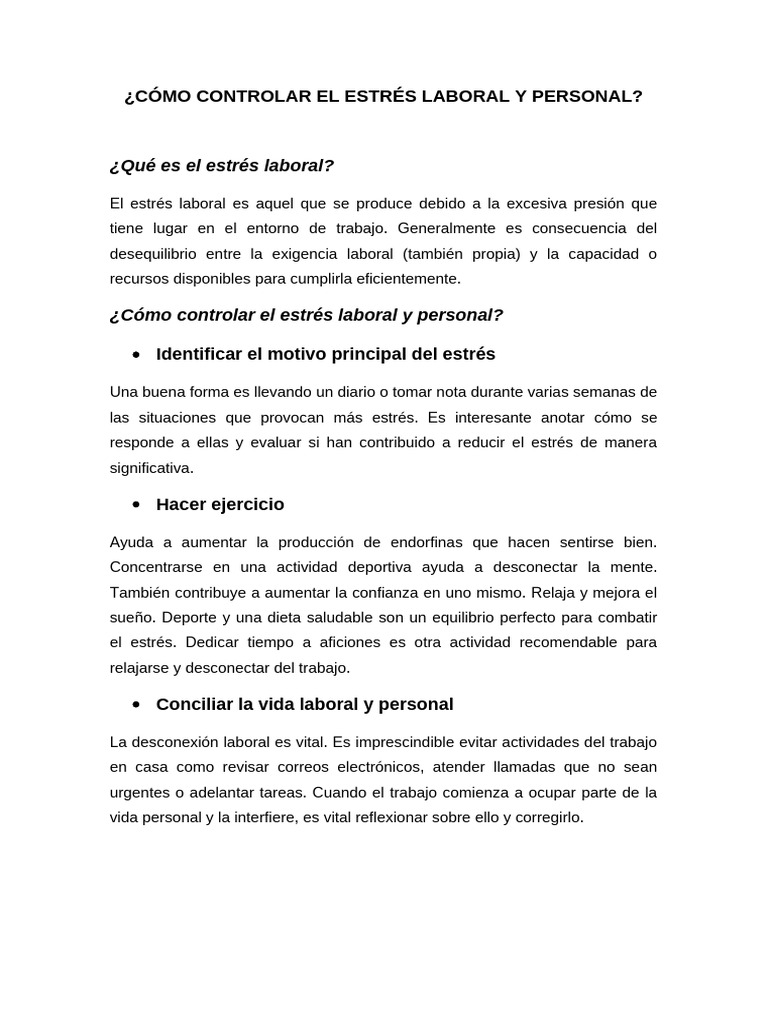 Control del Estrés Laboral y Personal | PDF | Estrés (biología) | Ansiedad