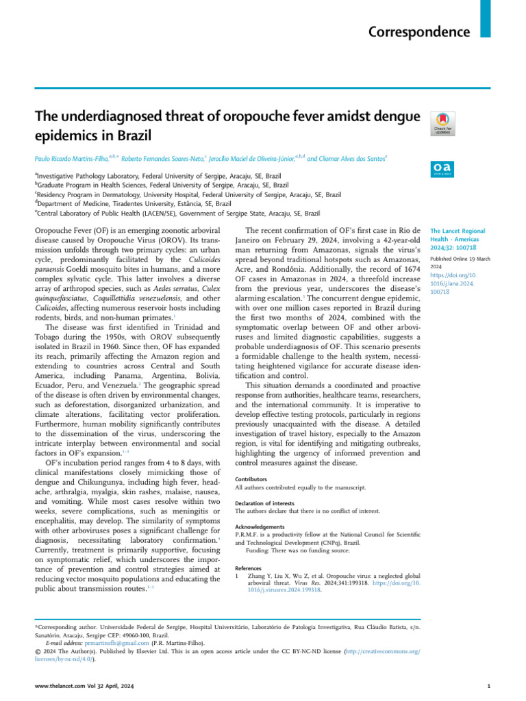 Oropouche Fever: Underdiagnosis in Brazil | PDF | Diseases And ...