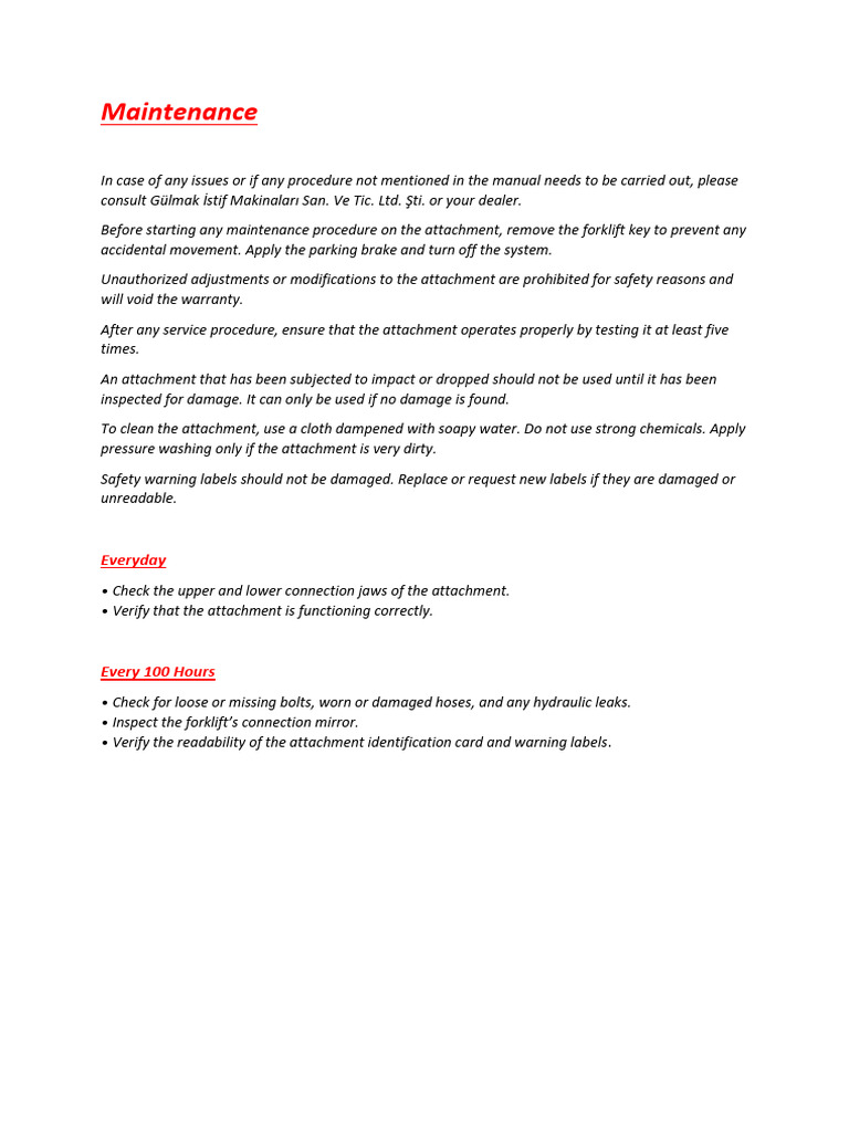 Forklift Attachment Maintenance Guide | PDF