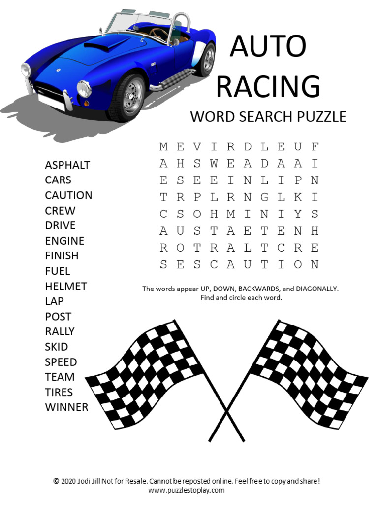 Auto Racing Word Search Puzzle File | PDF
