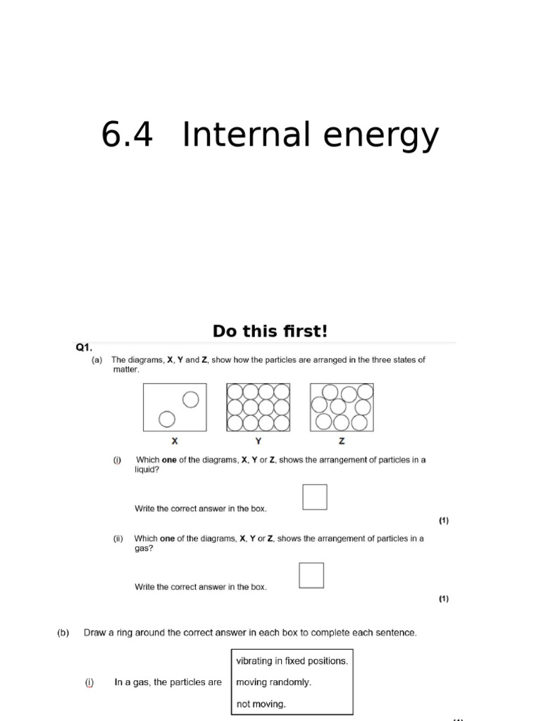 Understanding Internal Energy in Matter | PDF | Gases | Heat