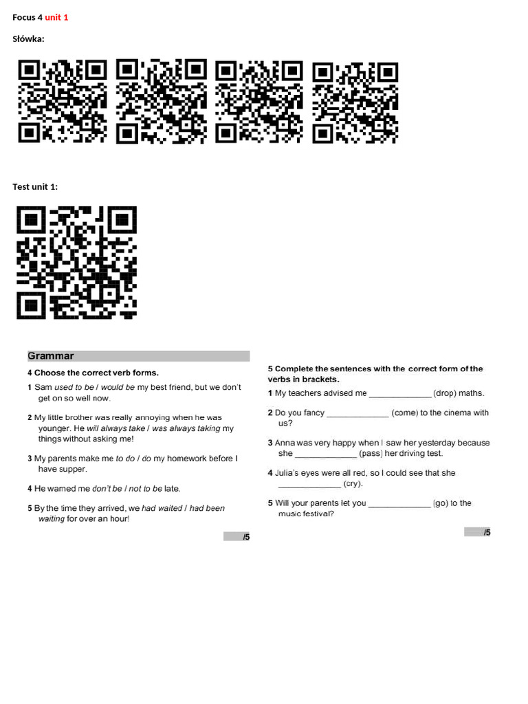 Focus 4 Unit 1 | PDF