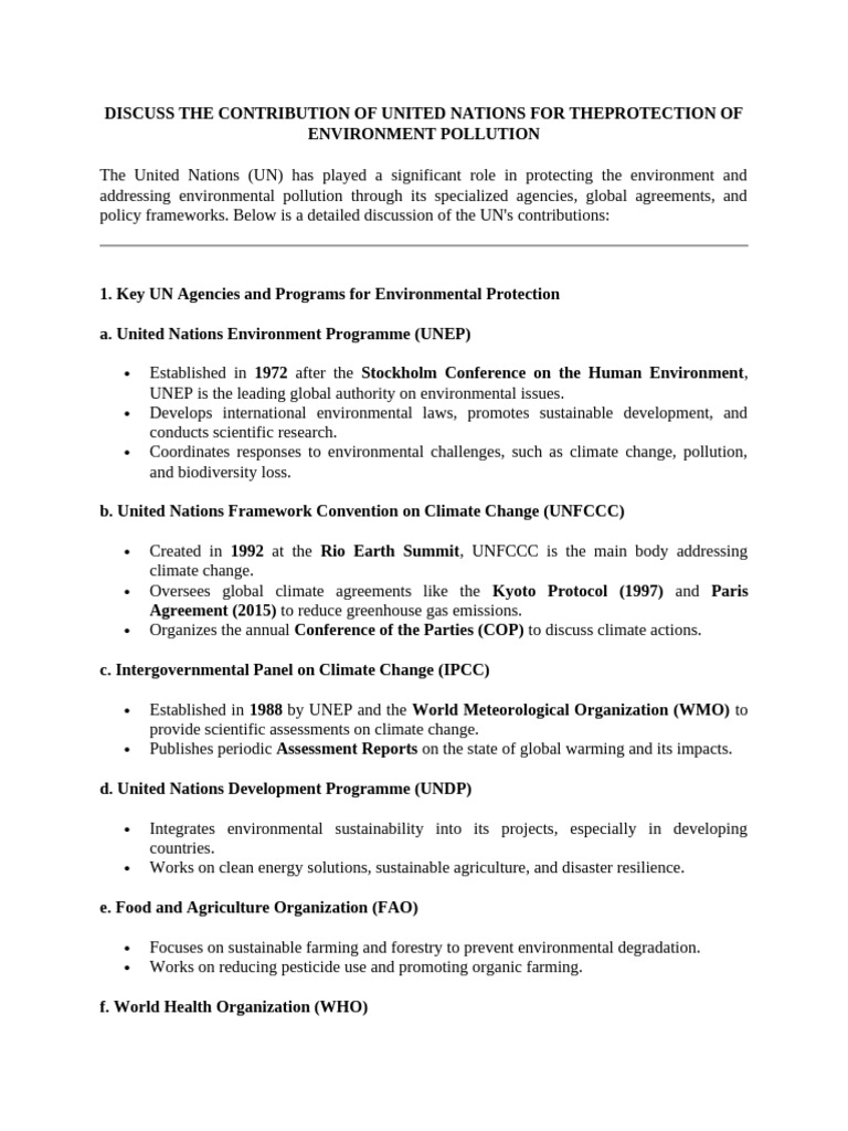 UN's Role in Environmental Protection | PDF | Sustainability | Climate ...
