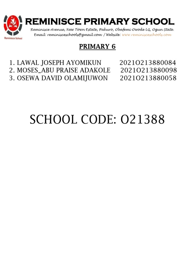 Reminisce Primary School Student List | PDF