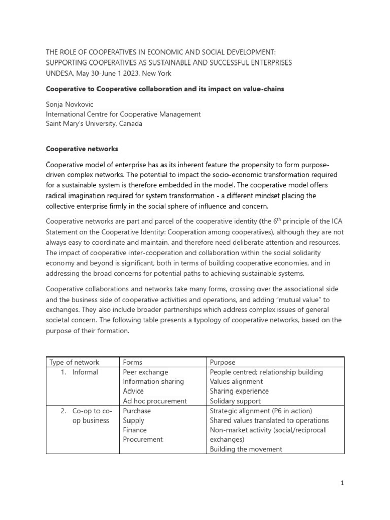 Role of Cooperatives in Sustainable Development | PDF | Cooperative ...