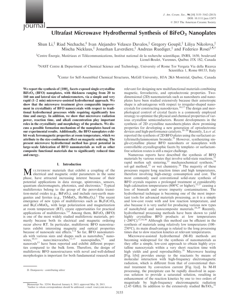 Microwave Synthesis of BiFeO3 Nanoplates | PDF | Chemistry | Phases Of ...