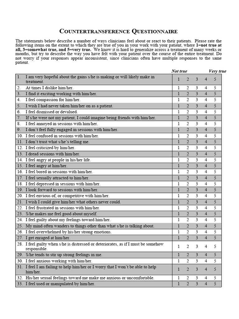 Countertransference Assessment Tool | PDF | Psychological Concepts ...
