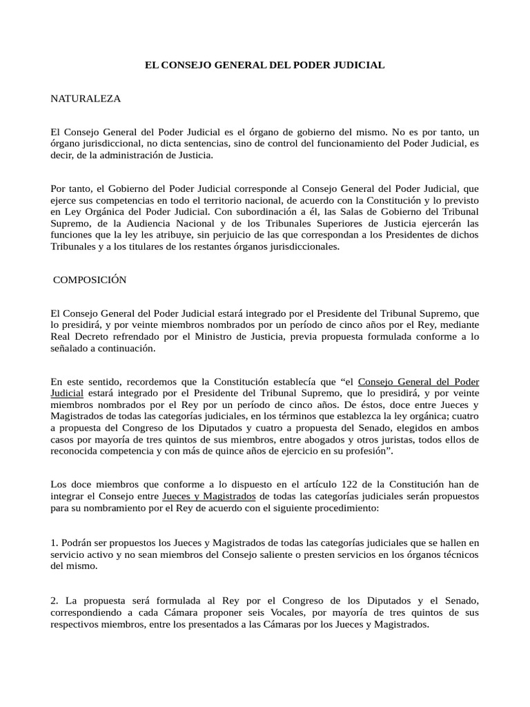El Consejo General Del Poder Judicial | PDF | Judicaturas | Gobierno