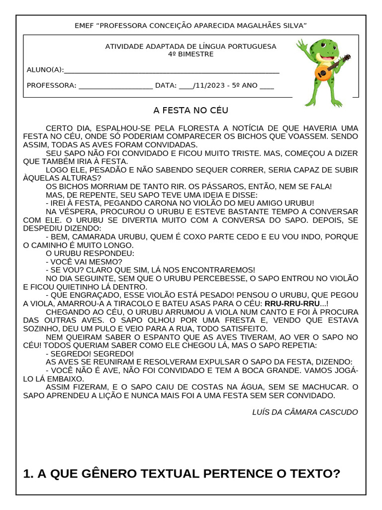 Interpretação: A Festa no Céu | PDF