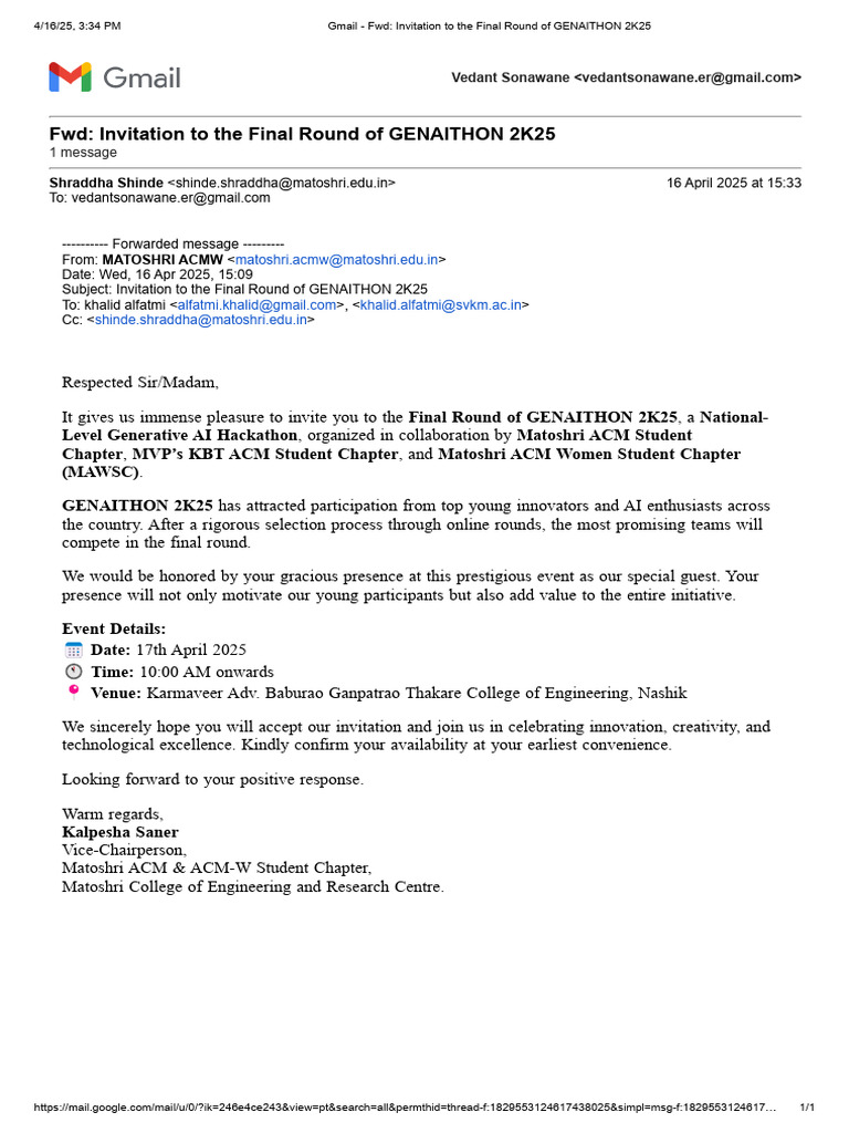 Invitation to GENAITHON 2K25 Final Round | PDF