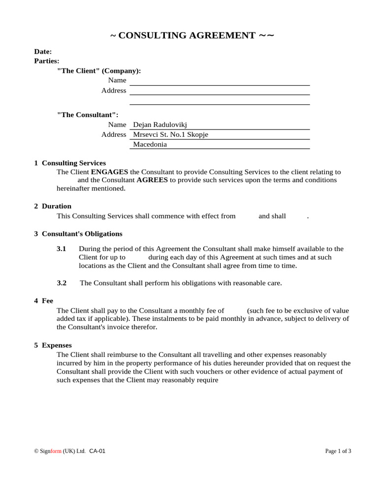 Consulting Agreement Template | PDF | Legal Liability | Civil Law ...