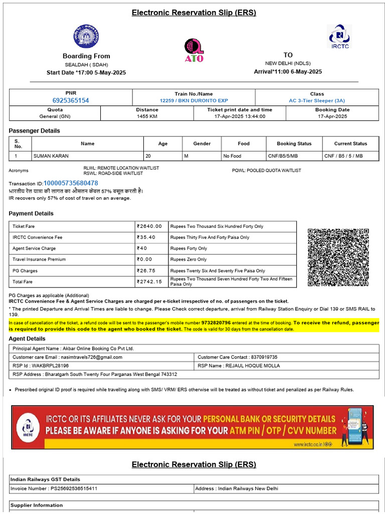 RailwayTicket | PDF | Identity Document