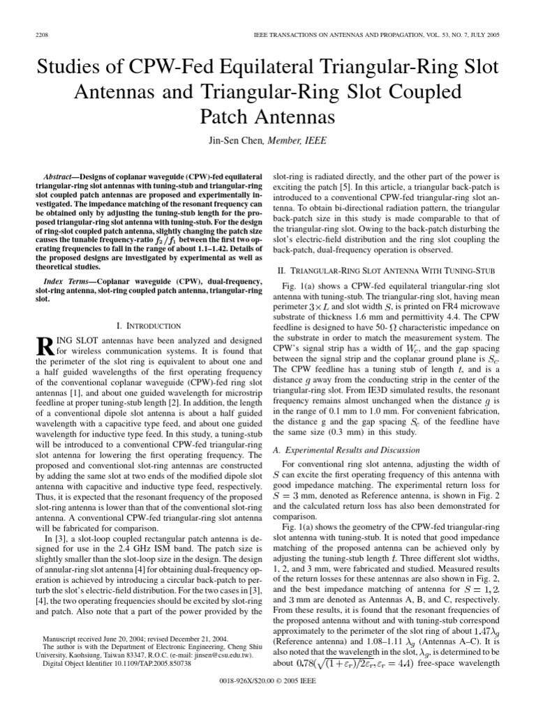 Triangular-Ring Slot Antenna Designs | PDF | Antenna (Radio) | Oscillation