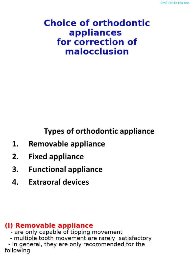 Choice of Orthodontic Appliances | PDF | Orthodontics | Tooth