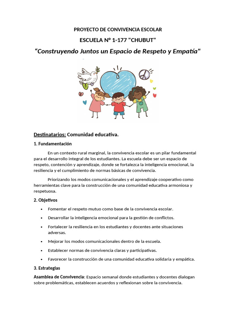 Proyecto de Convivencia Escolar 2025 | PDF | Las emociones | Enseñando