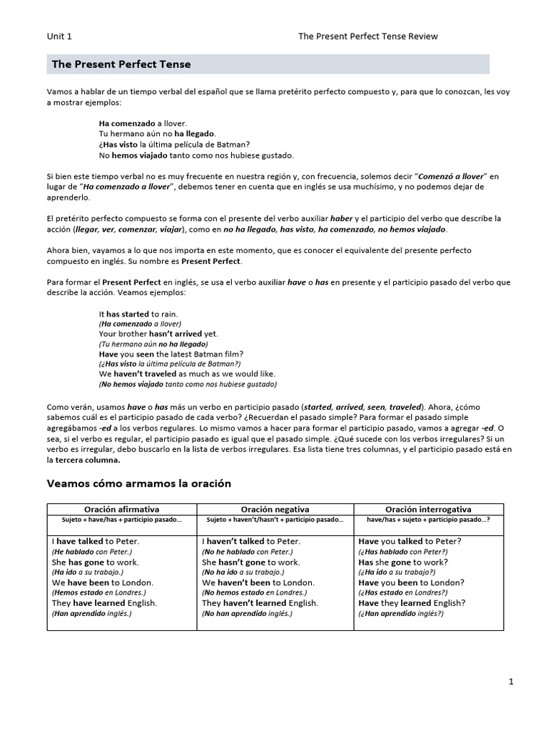 Revisión del Presente Perfecto en Inglés | PDF | Verbo | Gramática