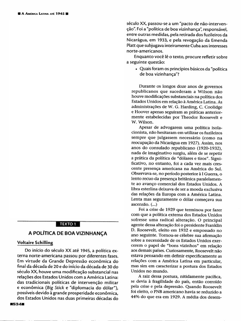 Texto 1 - A Política de Boa Vizinhança | PDF