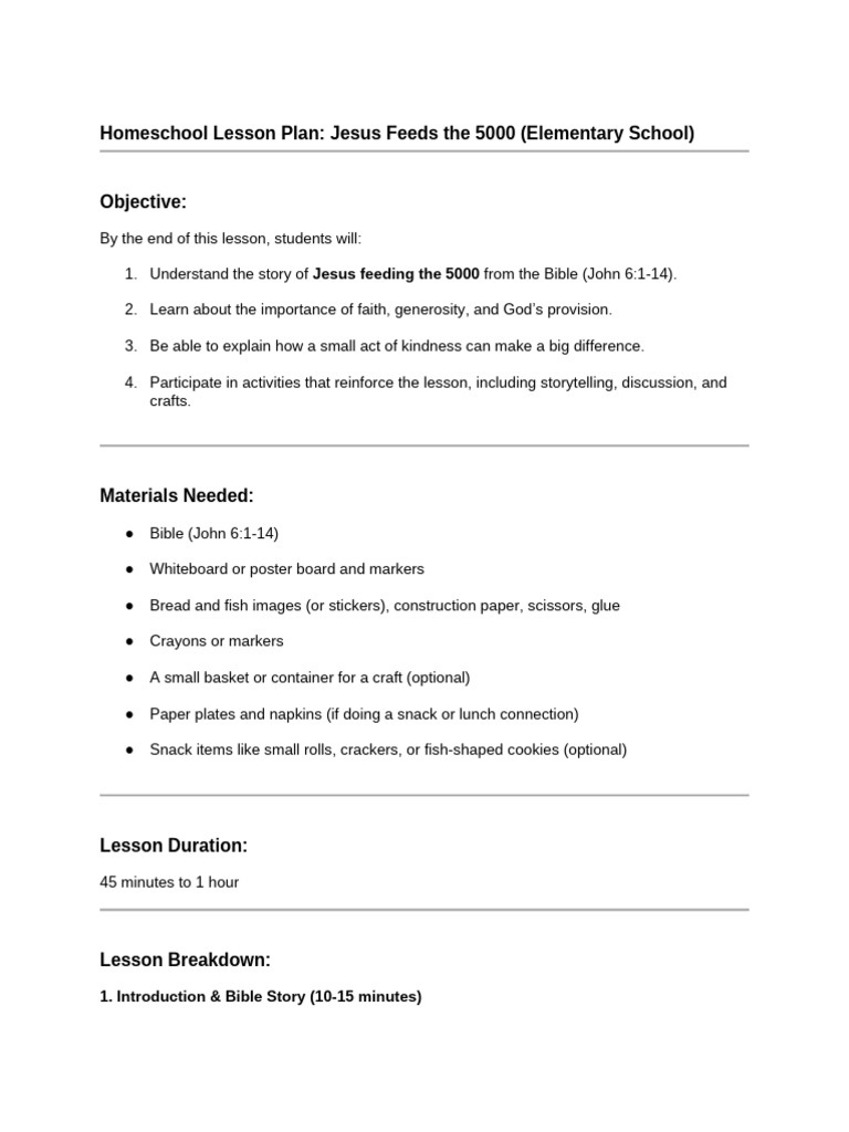 Jesus Feeds 5000: Homeschool Lesson Plan | PDF | Jesus | Prayer