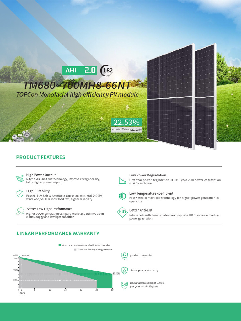 700W High Efficiency Solar Module Datasheet | PDF | Photovoltaics ...