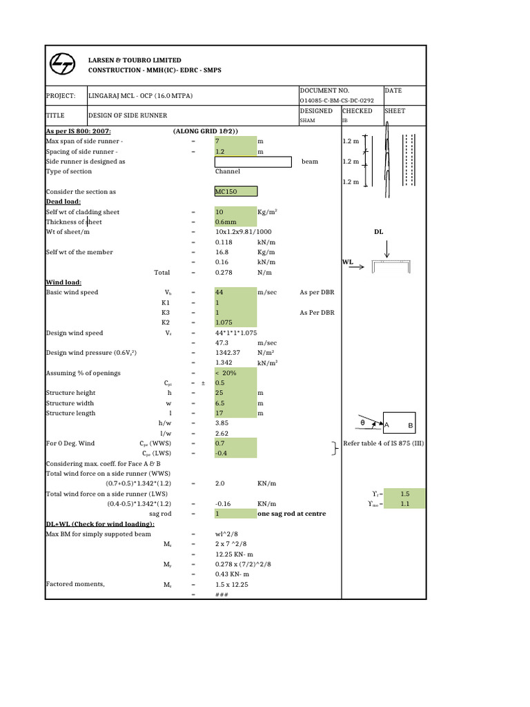 Design of Side Runner in Steel Structure | PDF