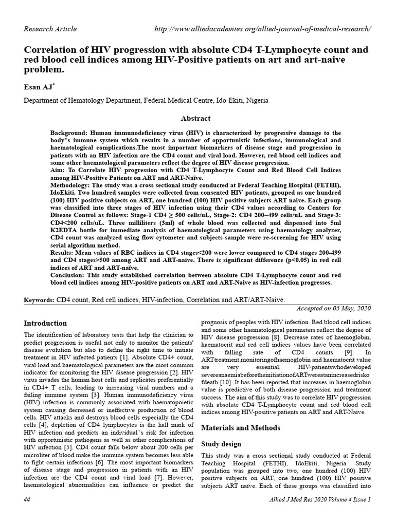 HIV Progression and CD4 Count Correlation | PDF | Hiv | Diagnosis Of ...