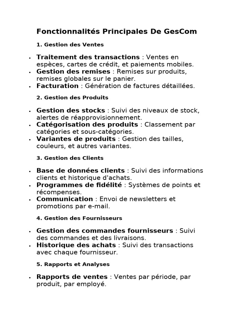 Fonctionnalités Clés de GesCom | PDF