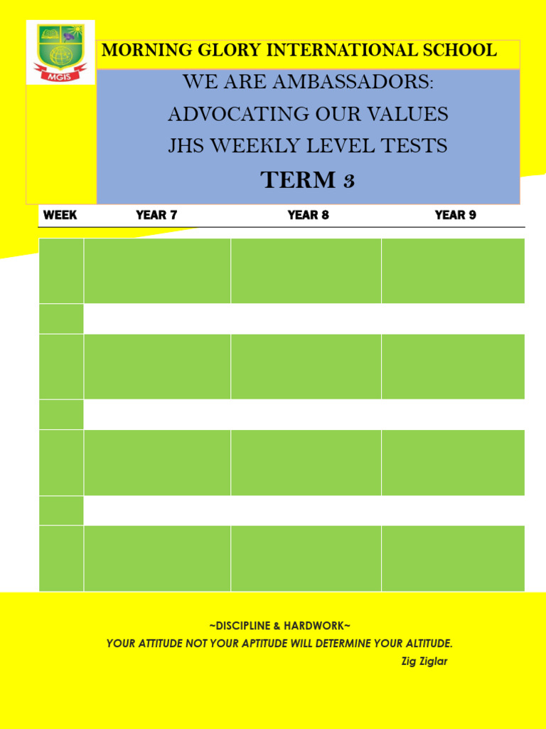 JHS Weekly Level Tests Term 3 | PDF