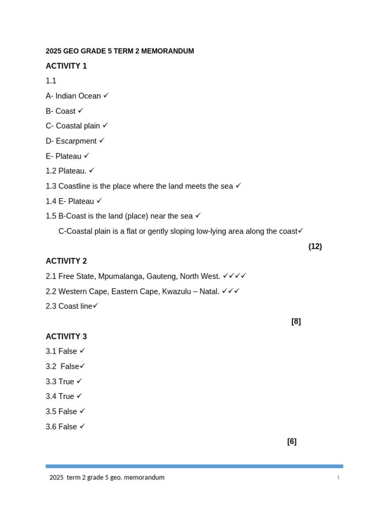 Grade 5 Geography Term 2 Memo 2025 | PDF | Environmental Science ...